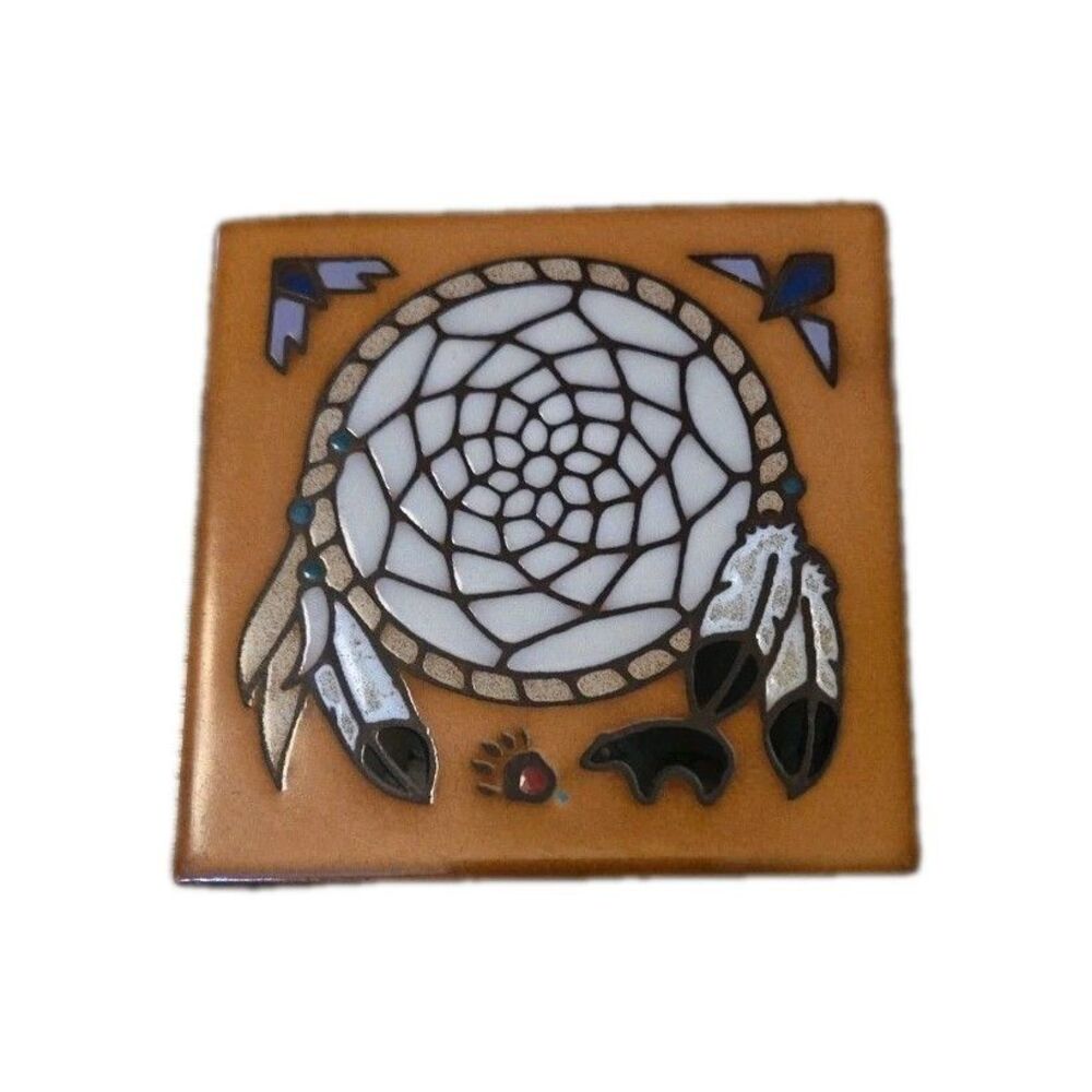 Masterworks Handcrafted Art Tile Trivet Coaster Dreamcatcher Native American 4"